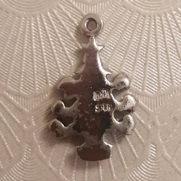 Vintage Sterling Silver & Enamel Christmas Tree Charm with Jeweled Baubles - Picture 2 of 3